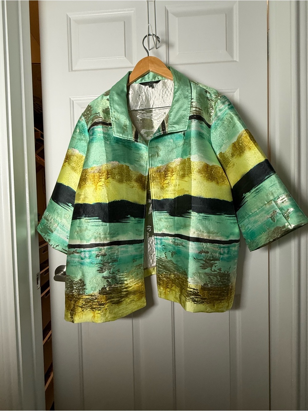 Ming Wang Mint, Yellow & Black Abstract Stripe Jacket